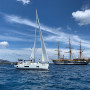 The Amerigo Vespucci stopped among the mega yachts in the Costa Smeralda